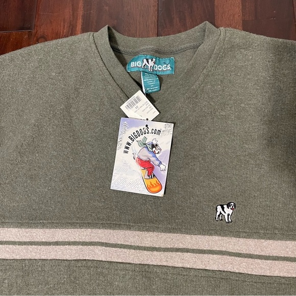 NWT Vintage Big Dogs Vneck Sweater Men’s Size 2X Green Stripes - Picture 2 of 8